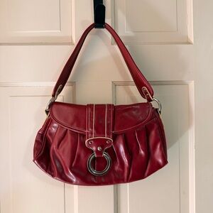 Vintage Red Leather Shoulder Bag with Ring Accent